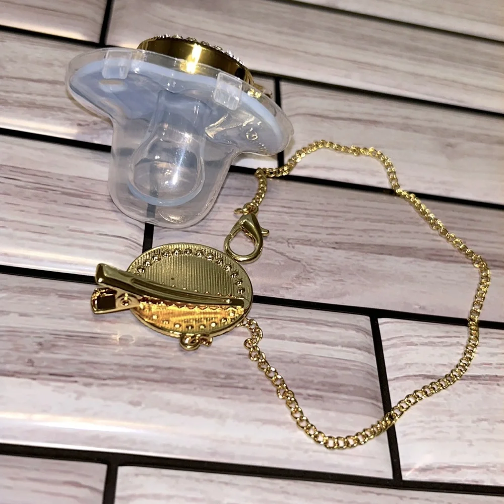 Golden Rhinestone Chain Clip Crown Pacifier - Picture 3 of 3